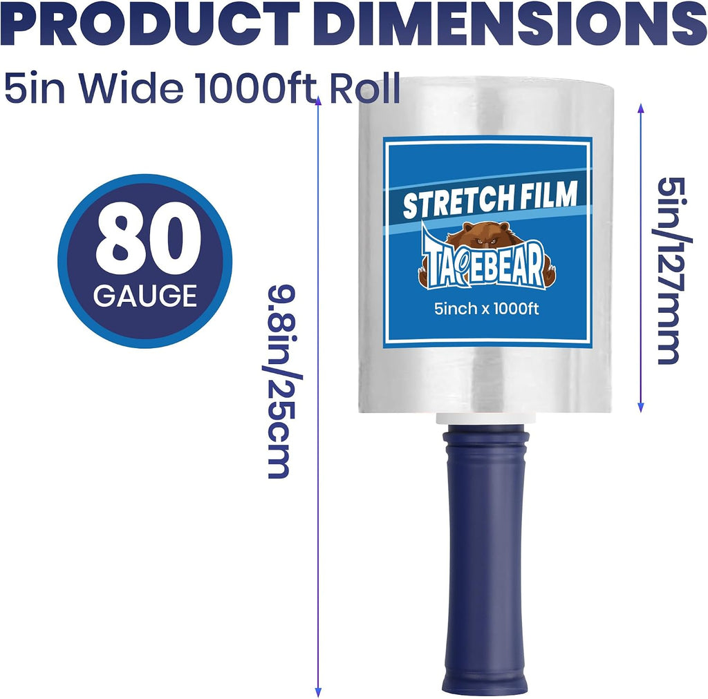 Mini Clear Stretch Wrap Film with Handle 80 Gauge 5" x 1000Ft
