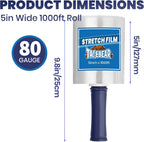 Mini Clear Stretch Wrap Film with Handle 80 Gauge 5" x 1000Ft
