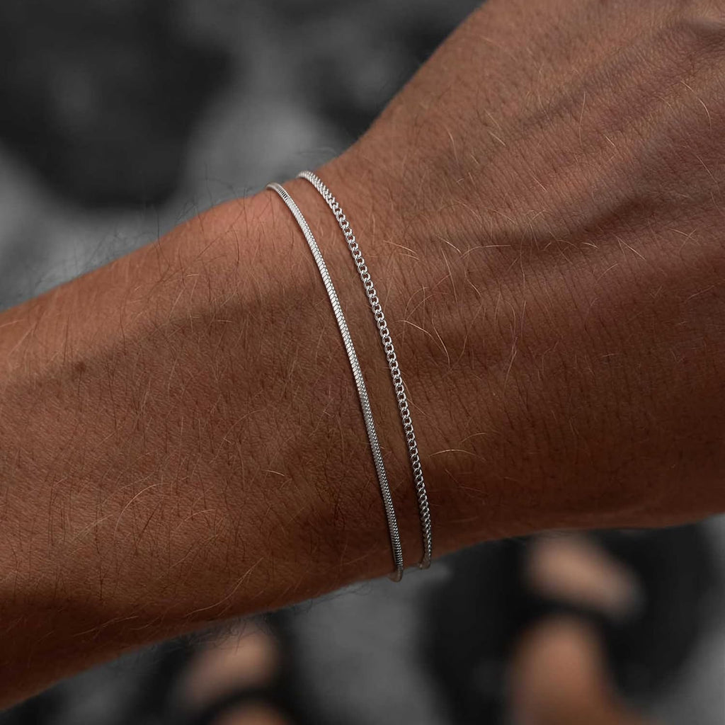 Silver Bracelets for Men, Stackable Fashion Cuban Snake Chain Set | Stainless Steel Jewelry, Tarnish Resistant