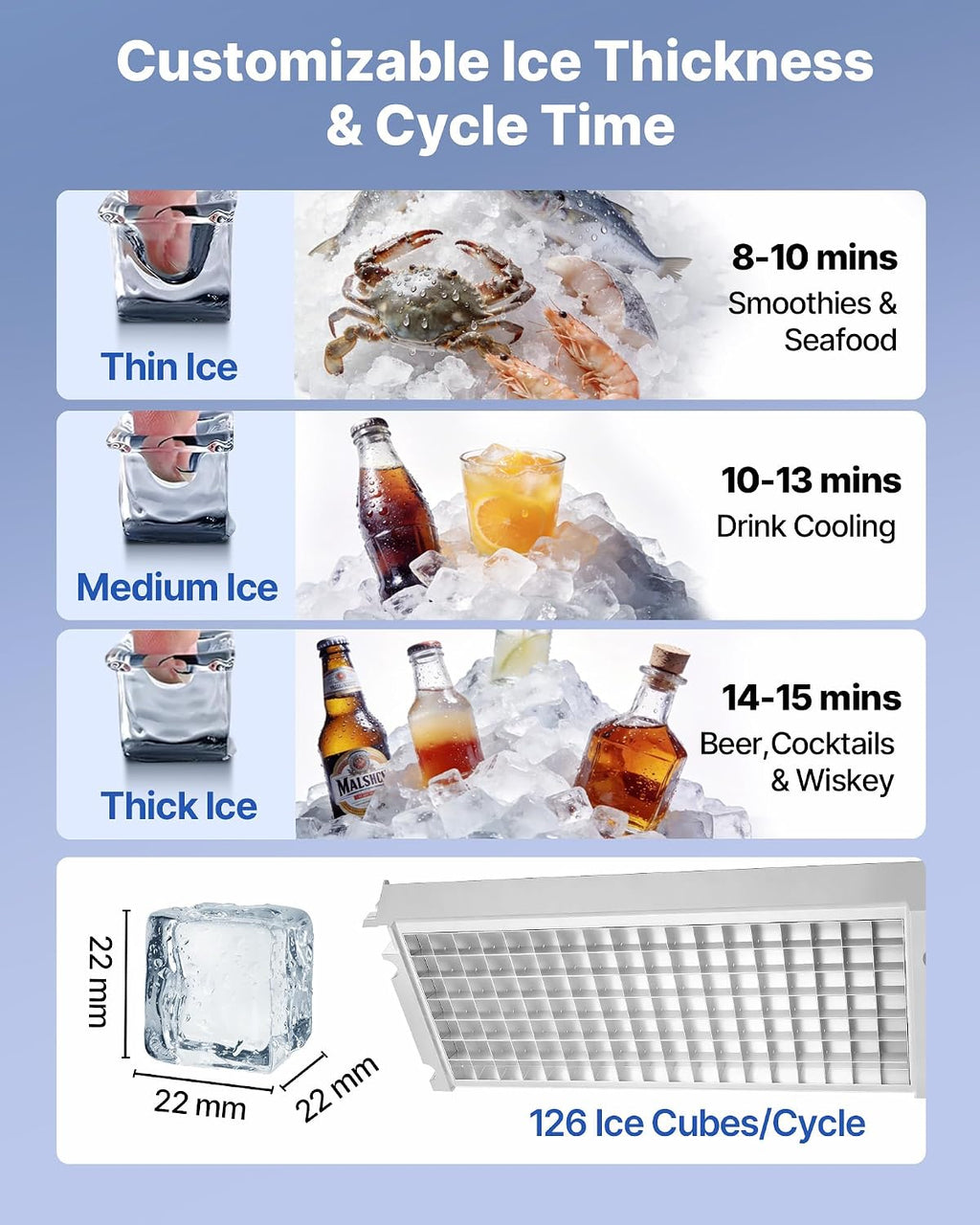 Commercial Ice Maker Machine, 360 lbs/24h with 55-85 lbs Storage Capacity, Built-in/Freestanding/Under Counter