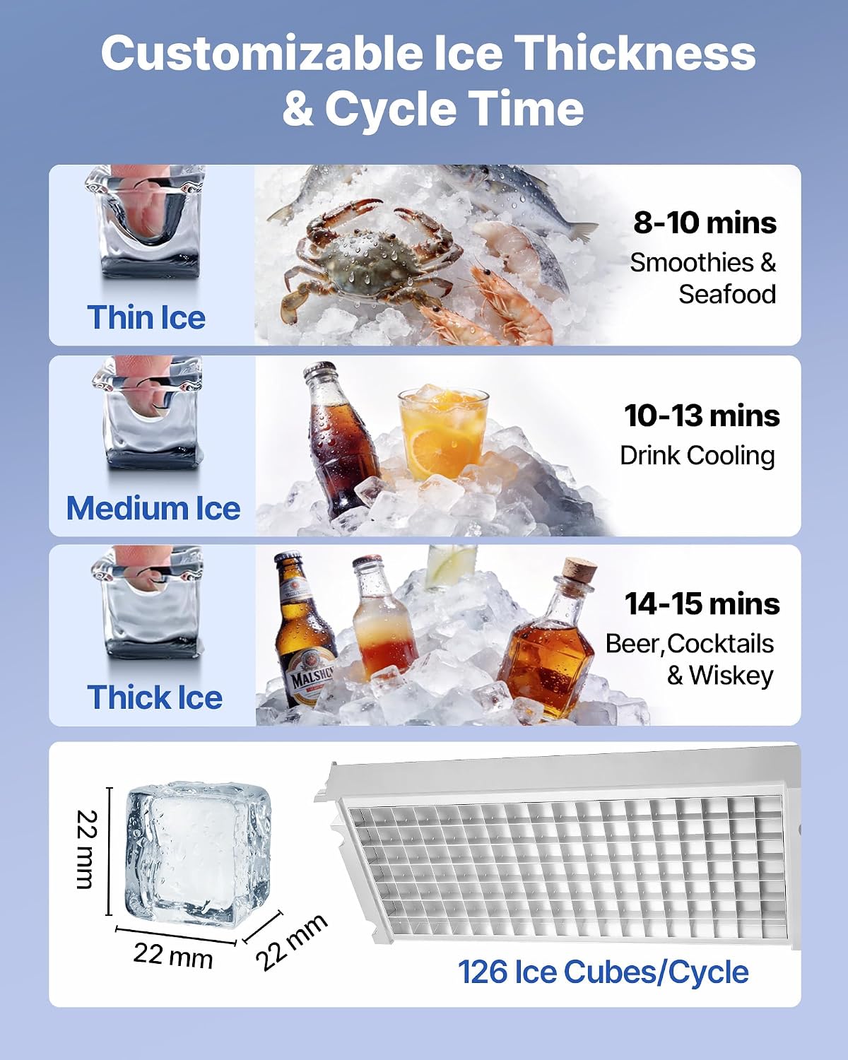 Commercial Ice Maker Machine, 360 lbs/24h with 55-85 lbs Storage Capacity, Built-in/Freestanding/Under Counter