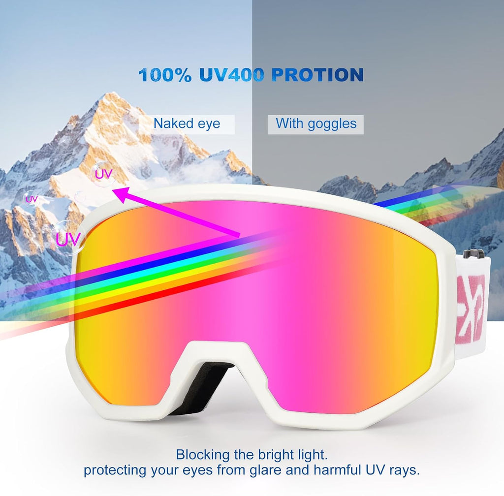 Ski/Snowboard Goggles, Anti-Fog Snow Goggles for Men & Women - Perfect for Skiing, Snowboarding & Winter Sports
