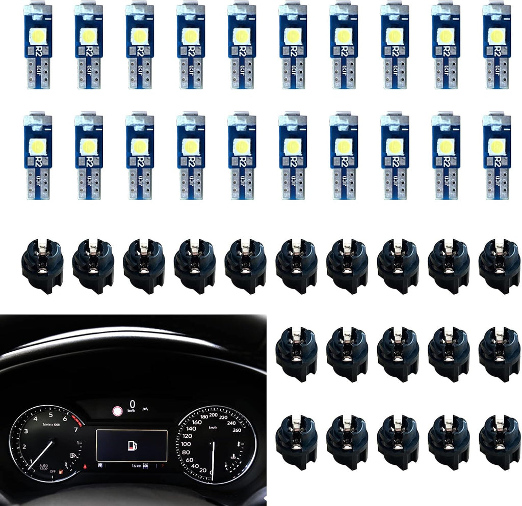 NTNEV Led Bulb Dash Lights Super Bright, T5 37 74 LED Bulb with Twist Lock Socket PC74 PC37 Dashboard Instrument Panel Gauge Cluster Light, Map Vanity Mirror Glove Box Indicator Light (White)
