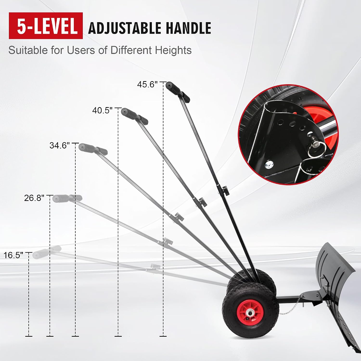 Snow Shovel for Driveway with Wheels | Metal Snow Pusher, 29" Adjustable Blade, Heavy Duty Snow Plow, Driveway Snow
