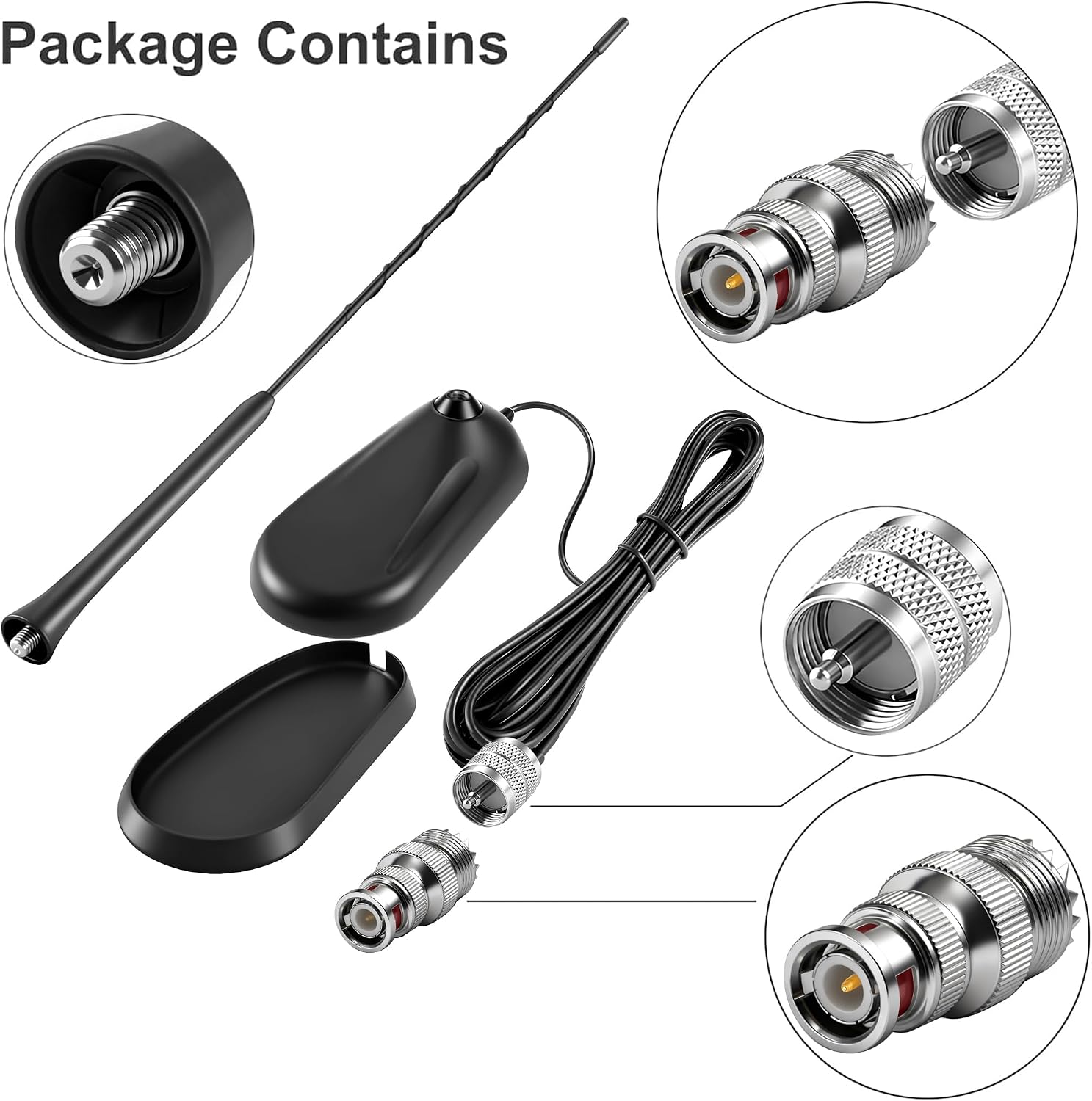 Magnetic Mount Low Profile 27MHz CB Radio Antenna Compatible with Uniden Cobra Midland President Mobile Handheld CB