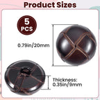 5pcs Genuine Leather Buttons for Clothes, 20mm, Brown