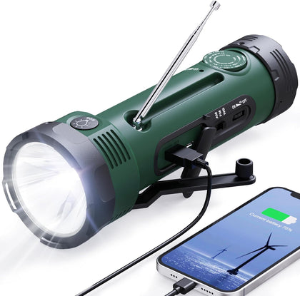 NOAA Weather Radio with Hand Crank Flashlight & Emergency Power | 3000mAh Battery, AM/FM Radio, 3 Power Sources, Cell