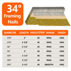 D Head 30-34 Degree Framing Nails 2-3/8" x .113" Ring Shank 520 PCS