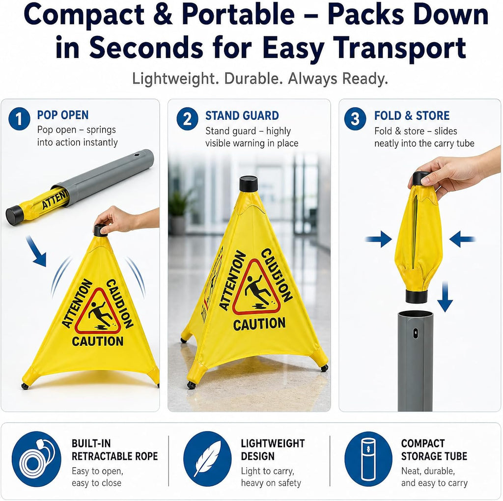 Caution Wet Floor Sign, 8 Pcs 20 inch Pop up Wet Floor Sign, Foldable Yellow Safety Warning Caution Cone, Commercial