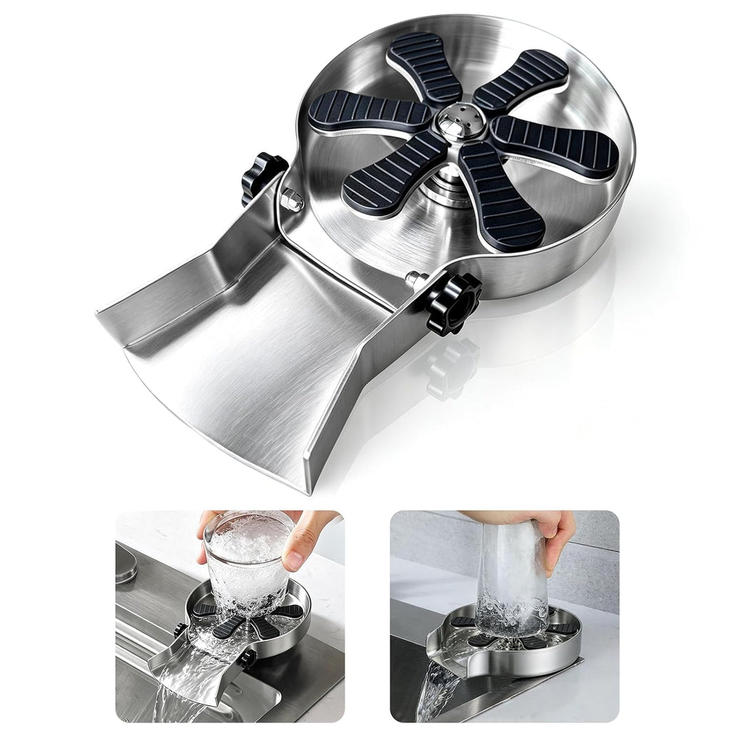 Stainless Steel Glass Rinser for Kitchen Sink with Removable Water Outake Port, Cup & Bottle Washer with Wide Spray