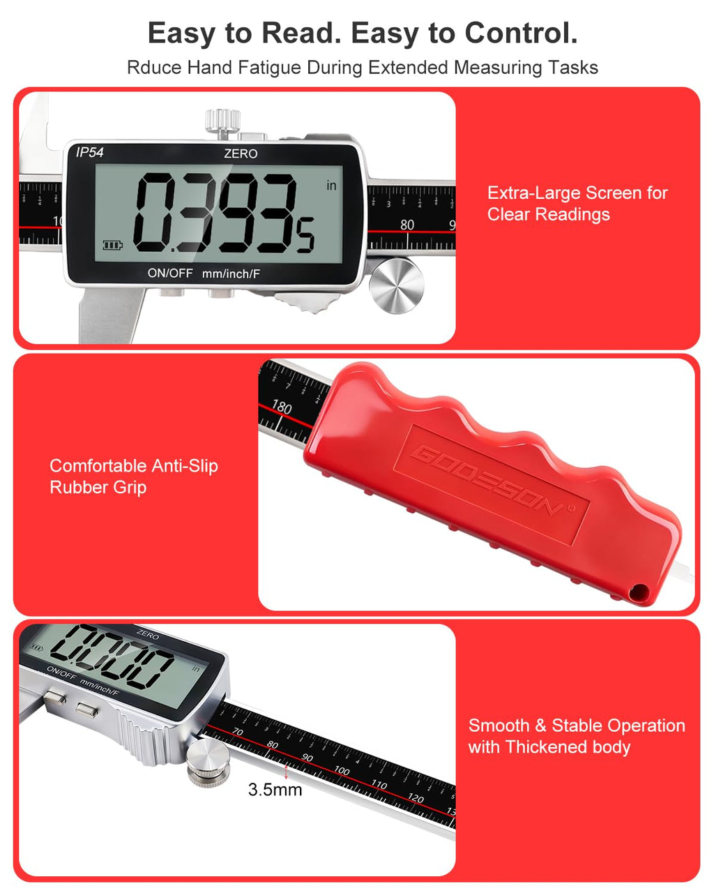 GODESON 8" USB-C Rechargeable Digital Caliper 0.001" Precision