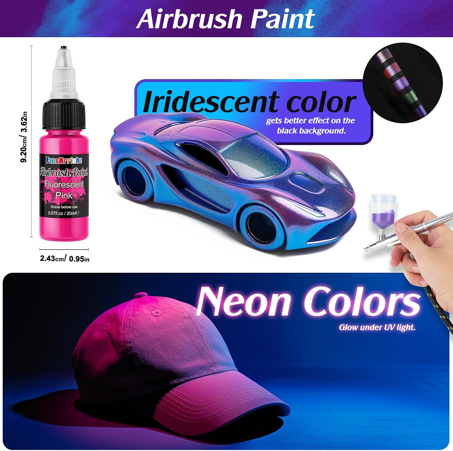 Airbrush Paint, 44 Colors with 6 Thinners, 20 ml/Bottle | Acrylic Air Brush Painting Set, Ready to Spray Water-Based