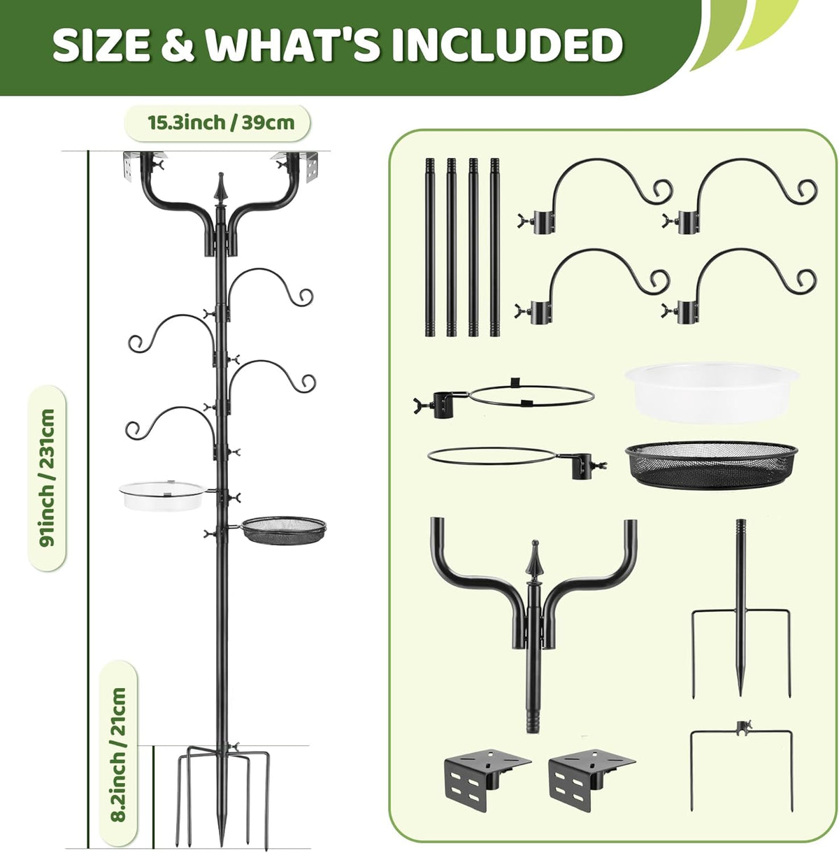 Upgraded Bird House Pole Heavy Duty Bird Feeder Pole Thickened Pole with 4 Hooks,Wind-Resistant Water Bowl,Mesh