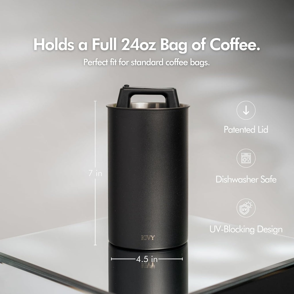 Vacuum Coffee Canister - Push Lid Preserves Coffee Aroma & Oil | Stainless Steel Airtight Coffee Canister - Container