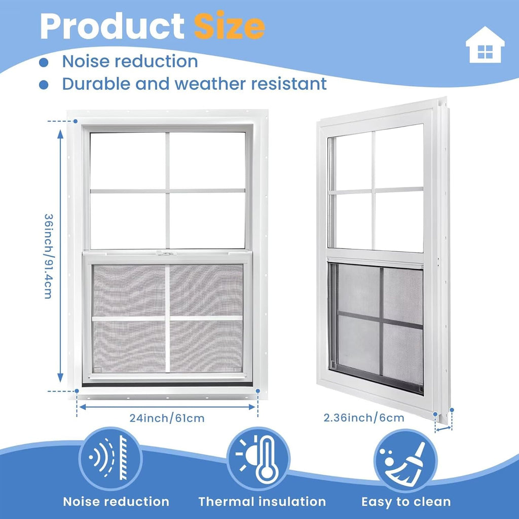 24" x 36" Vinyl Single Hung Window, White