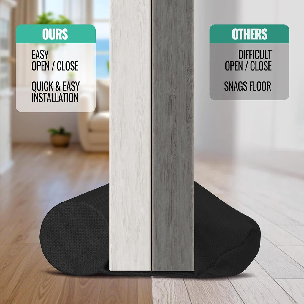 Under Door Draft Stopper - Door Sweep Gap Filler Seal 36 Inch Black | Adjustable Fit Most Doors, Machine Washable