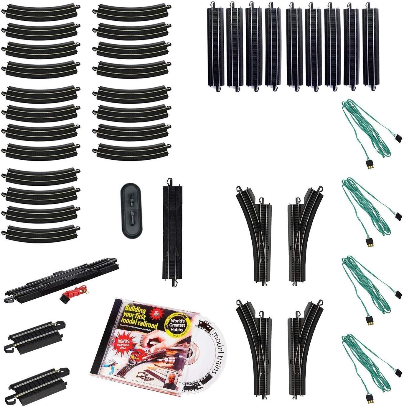 Trains Snap-Fit E-Z TRACK WORLD’S GREATEST HOBBY TRACK PACK - Steel Alloy Rail With Black Roadbed - HO Scale , White