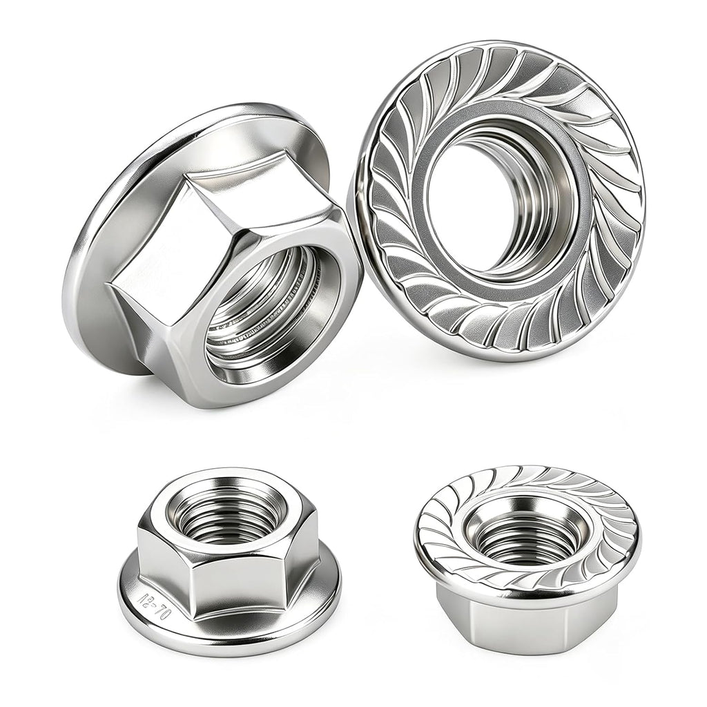 50PCS M8 x 1.25mm Thread 304 SS Hex Flange Nuts
