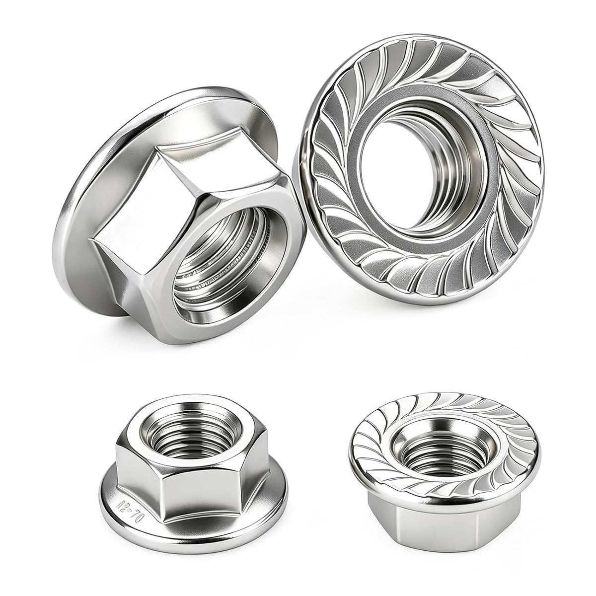 50PCS M8 x 1.25mm Thread 304 SS Hex Flange Nuts