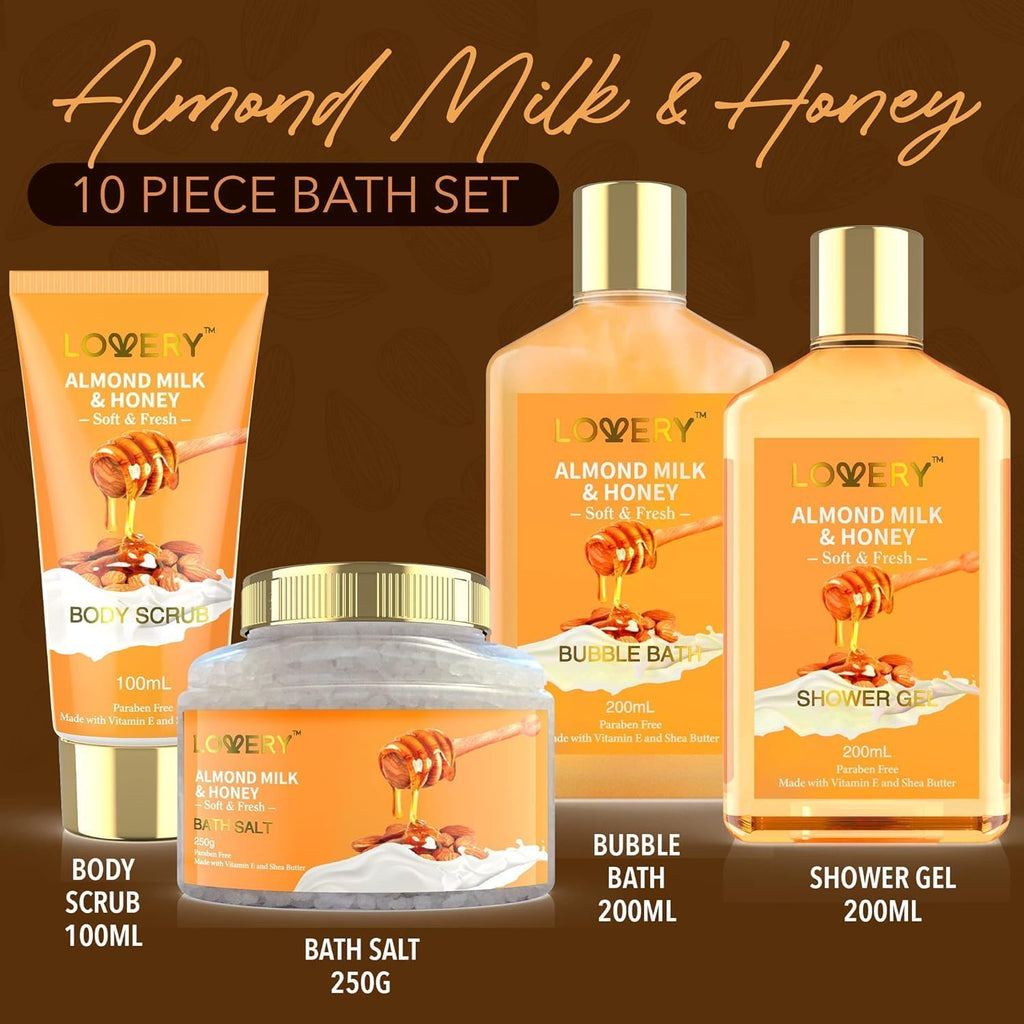 Gifts for Women Gift Basket for Women - 10 Pc Almond Milk & Honey Beauty & Personal Care Set - Home Bath Pampering