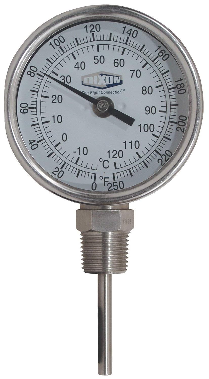 Dixon 31040104 Model 31 Bi-Metal Thermometer Bottom Connected 90 Degree Angle, 3" Face