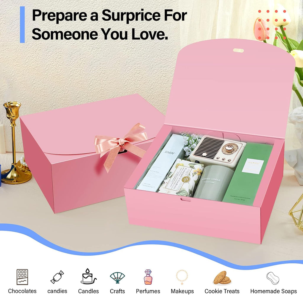 15 PCs Gift Boxes, 10X8X4 Inch Proposal Box with Ribbon, Pink Box