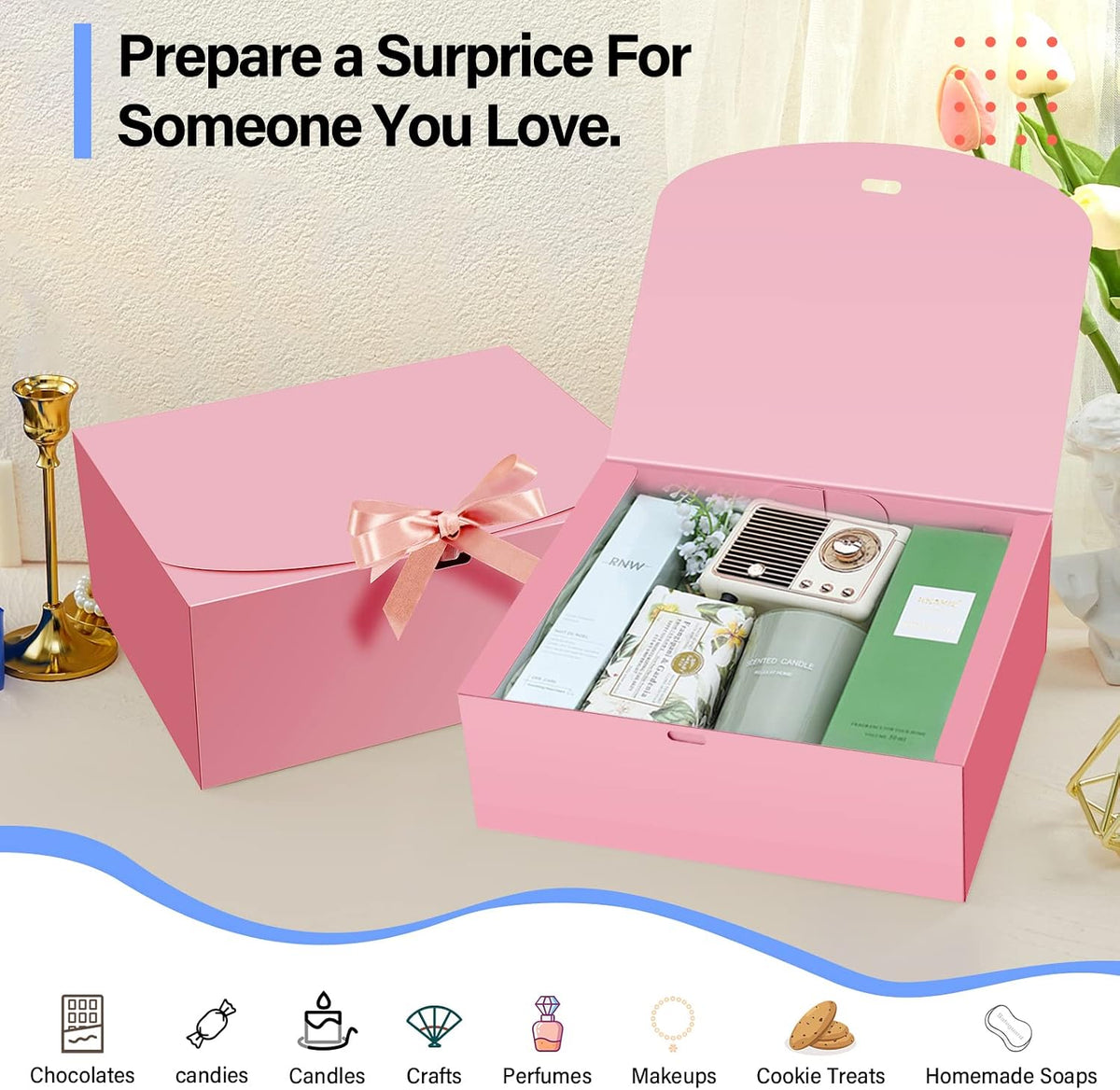 15 PCs Gift Boxes, 10X8X4 Inch Proposal Box with Ribbon, Pink Box