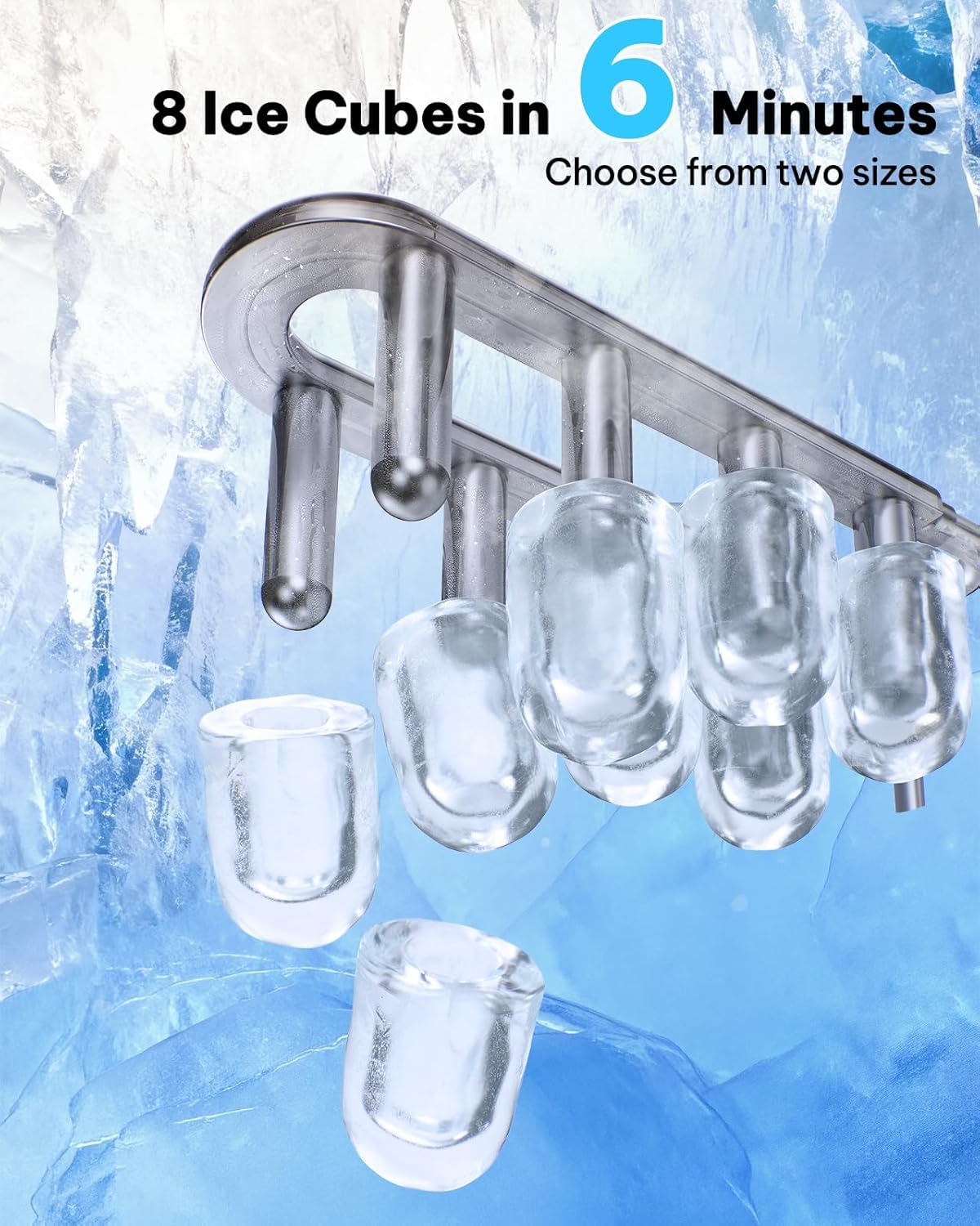 Ice Maker Countertop, 8 Cubes in 6 Mins, 26.5lbs/24H, Self-Cleaning