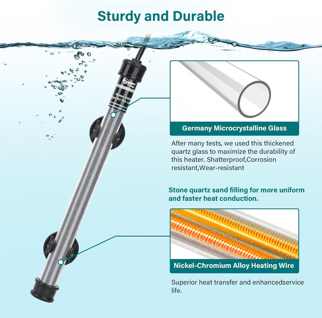 Submersible Aquarium Heater, 100W 150W 200W 300W Adjustable Fish Tahk Heater with Temperature Controller, LED