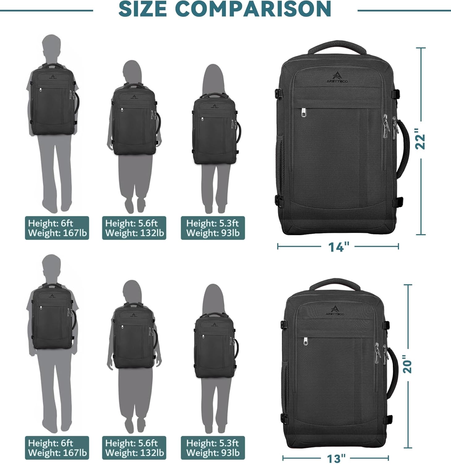 Travel Backpack, 50L Expandable Extra Large Laptop Backpack, Carry On Backpack Water Resistant Business Suitcase