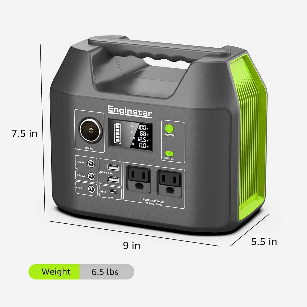 Solar Generator, 300W Portable Power Station, 296Wh Lithium Battery Backup w/Two 110V Pure Sine Wave AC Outlet for