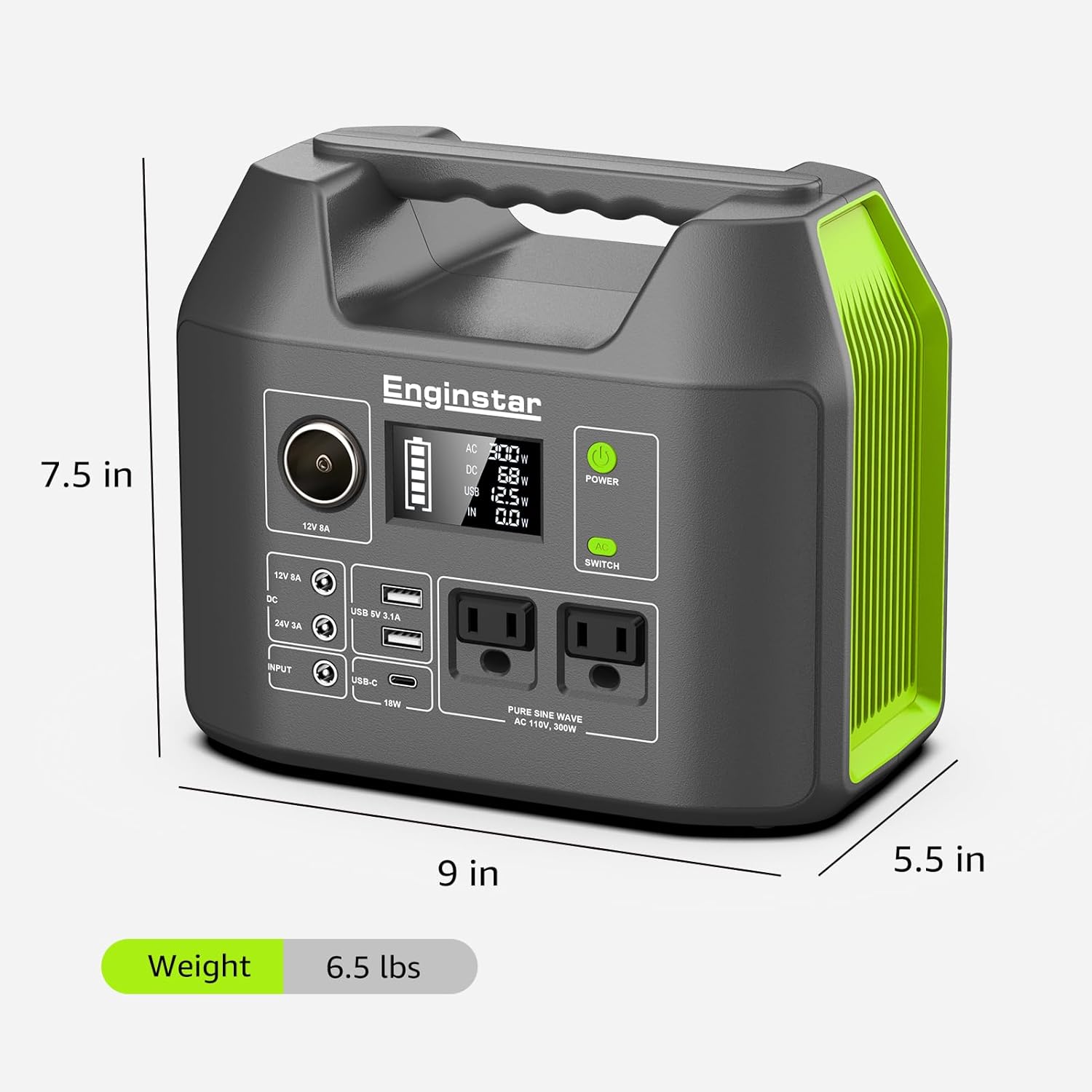 Solar Generator, 300W Portable Power Station, 296Wh Lithium Battery Backup w/Two 110V Pure Sine Wave AC Outlet for