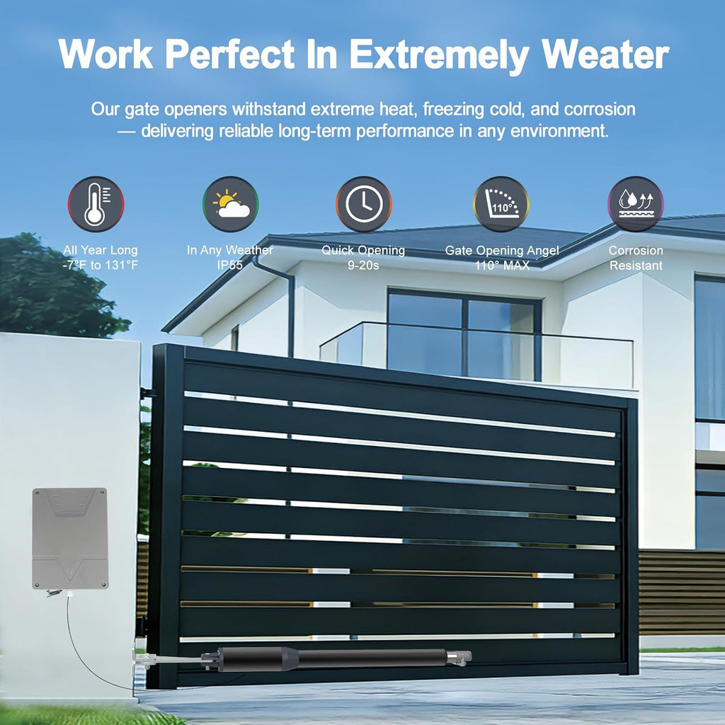 C01-L Smart Automatic Gate Opener Kit, App Compatible Single Swing Gate Opener-Up to 14ft Long or 440lb, Electric
