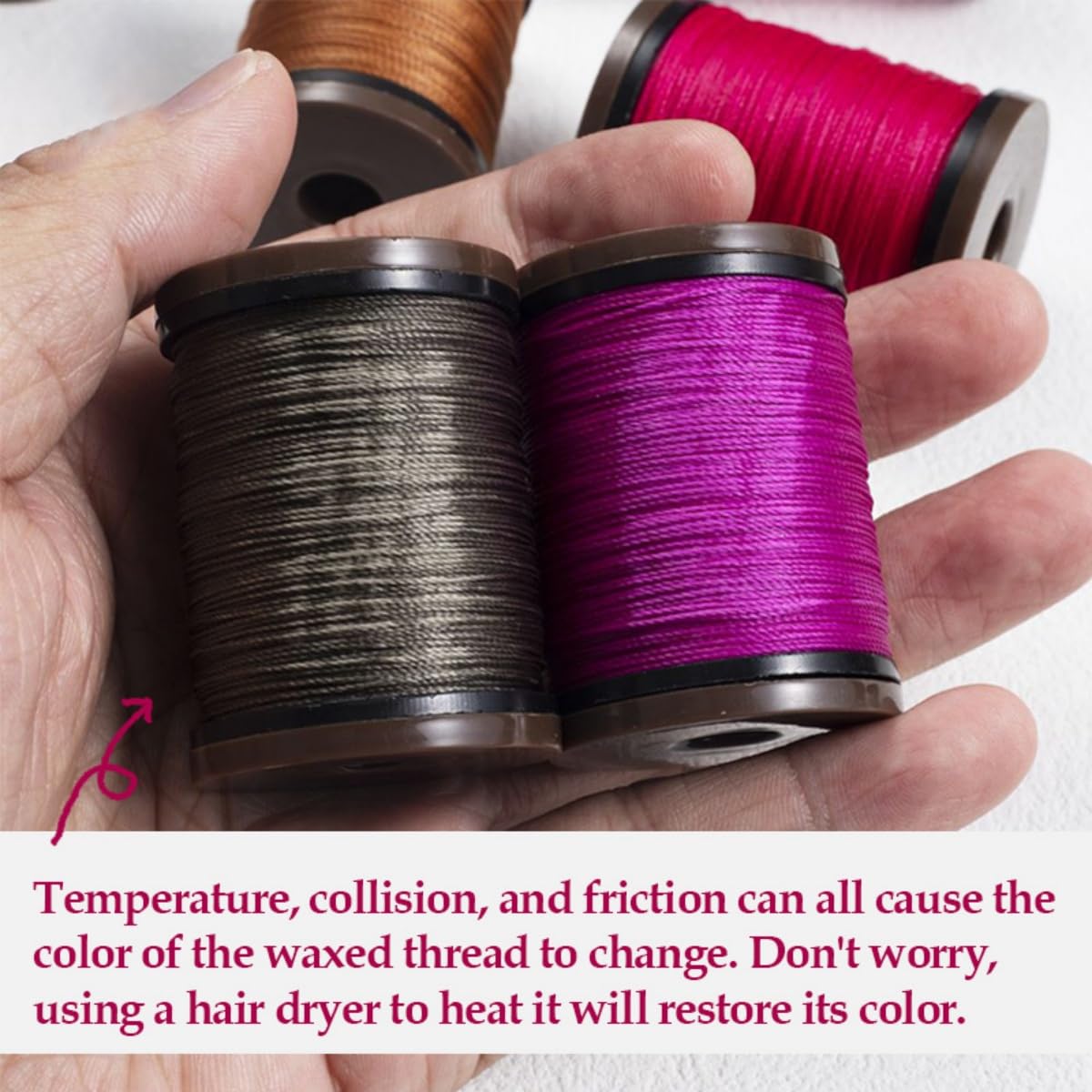 2-Pack Round Waxed Thread 0.6mm, Red, Leather Sewing