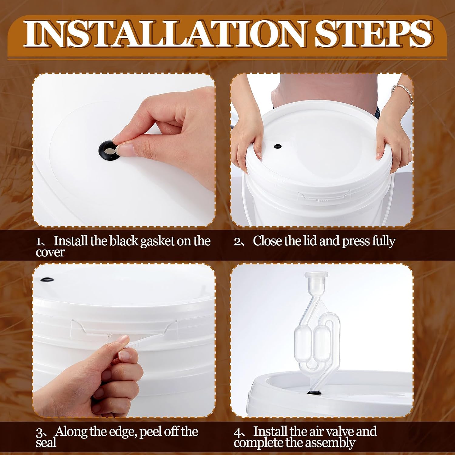 4 Pcs White 6.5 Gallon Fermentation Bucket with Twin Bubble Airlock Grommets Lid Brewing Wine Fermenter Fermentation