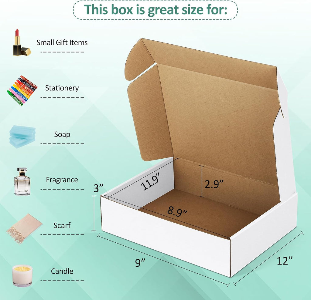 12x9x3" White Shipping Boxes Corrugated Box Mailers 20 Pack Cardboard Shipping Boxes for Small Business, Mailing