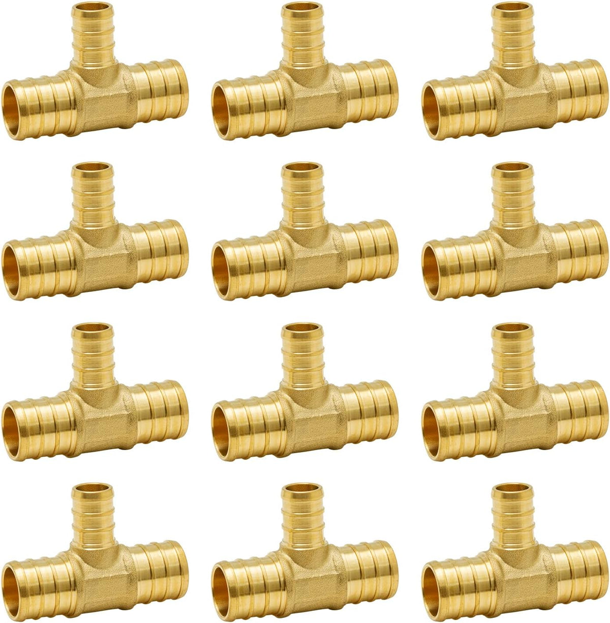 SUNGATOR 12-Pack 3/4" x 3/4" x 1/2" PEX Reducing Tee, Brass Crimp Fitting