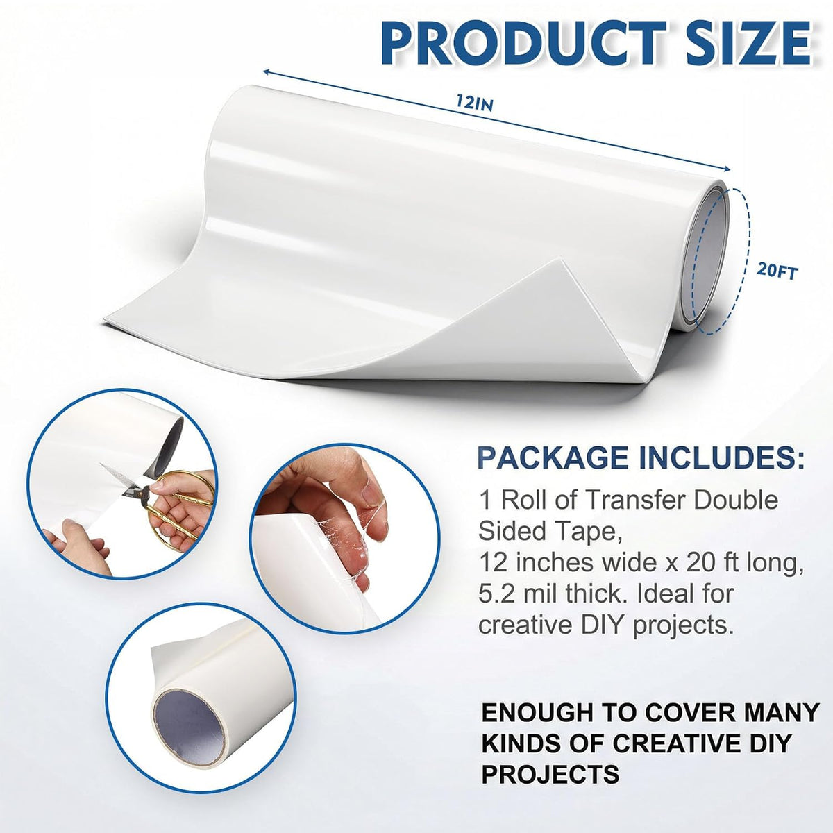 1 Roll 12" Width x 20 ft Length 468 Double Sided Adhesive Transfer Tape Sheet Roll for Bonding and Laminating