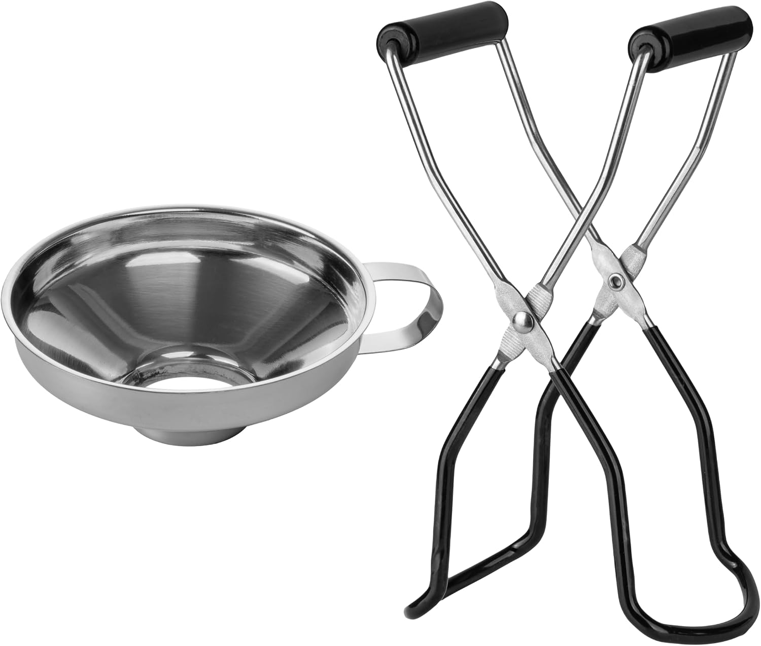 Canning Tongs Jar Lifter & Canning Funnel with Wide Mouth, Set of 2 - All Size Canning Jar Lifter with Rubber Grips