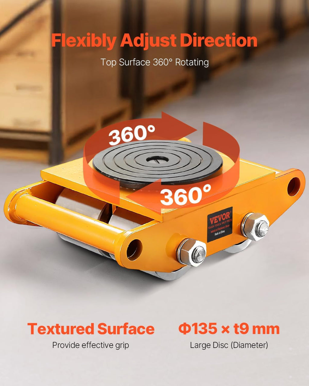 4-Piece Machinery Skate Dolly, 26,455 Lbs, 12T Industrial Machinery Mover, Heavy Duty Carbon Steel, 360° Rotation