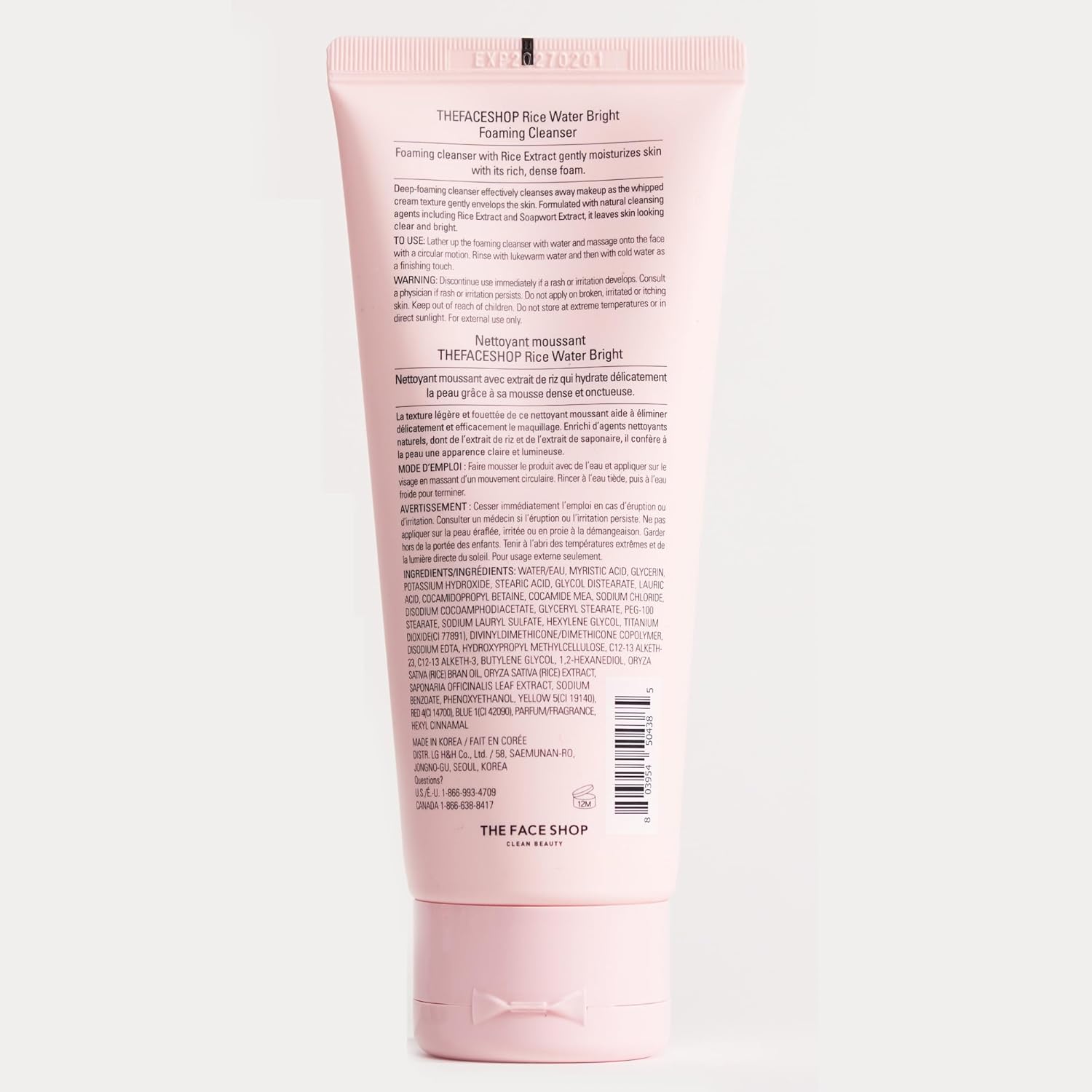 Rice Water Bright Foaming Cleanser, Hydrating Korean Face Wash with Ceramides, Deep Pore Cleansing, All Skin Types
