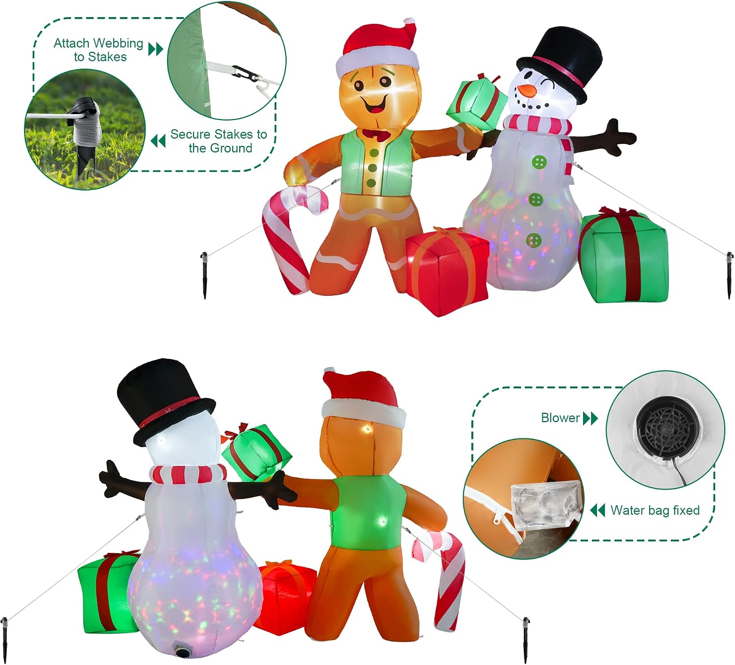 6 FT Christmas Decorations Outdoor Inflatables Gingerbread Man Snowman Blow Up Yard Decor, Outdoor Inflatables