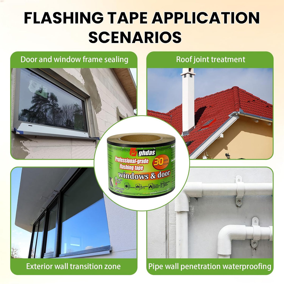 2 Pack Flashing Tape for Windows & Doors, 3.75" x 30'