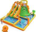 Inflatable Water Slide for Kids Backyard, 10 in 1 Water Park with Double Long Slides, Climbing Wall, Basketball Hoop