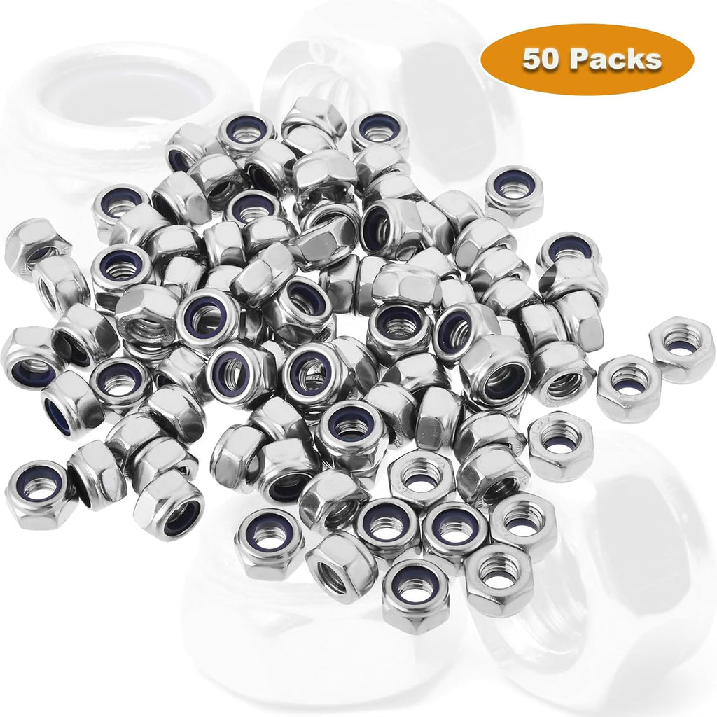 50pcs M6 Locknuts Nylon Inserted Hex Lock Nuts for Patio Furniture M6 Bolts