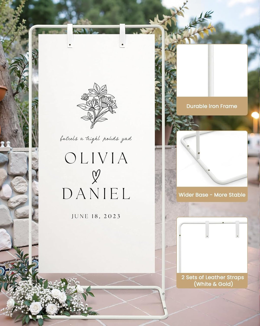 Wedding Welcome Sign Stand, White Sign Holder, Includes Design Bundle | Easel Stand for Sign Poster With Ground