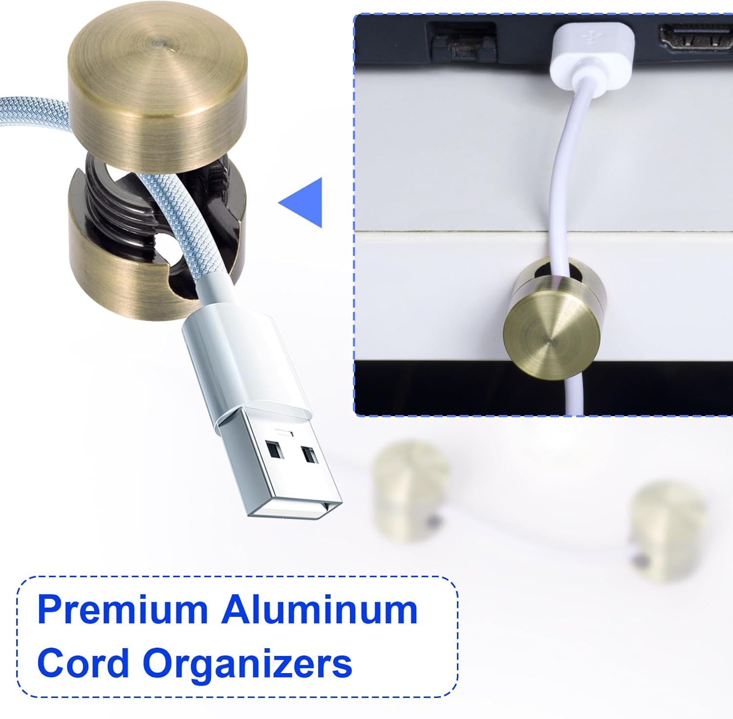 3 Sets Charger Holders for Cords, Antique Copper Color Adjustable Cable Anchor Holders, Adhesive Metal Cord Clips
