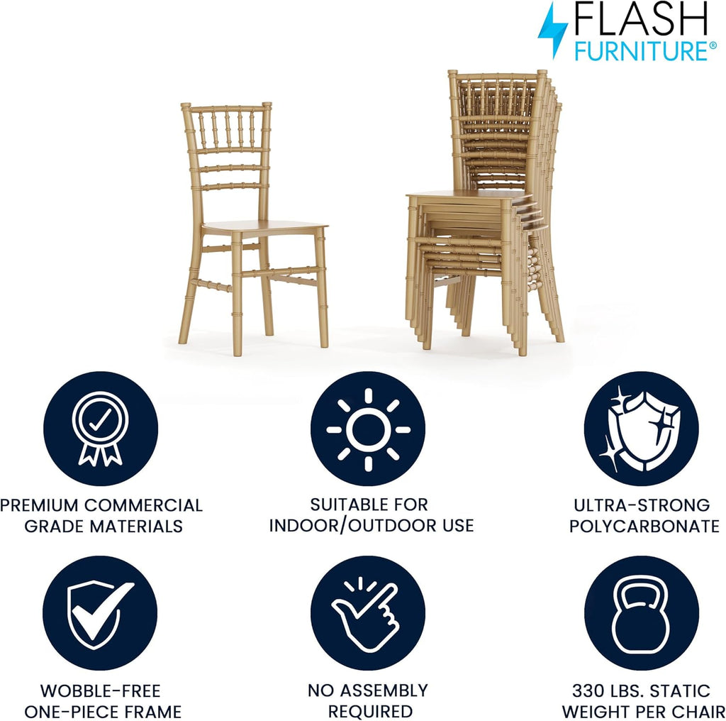 Hercules Kids Resin Chiavari Chair, Gold, 6-Pack