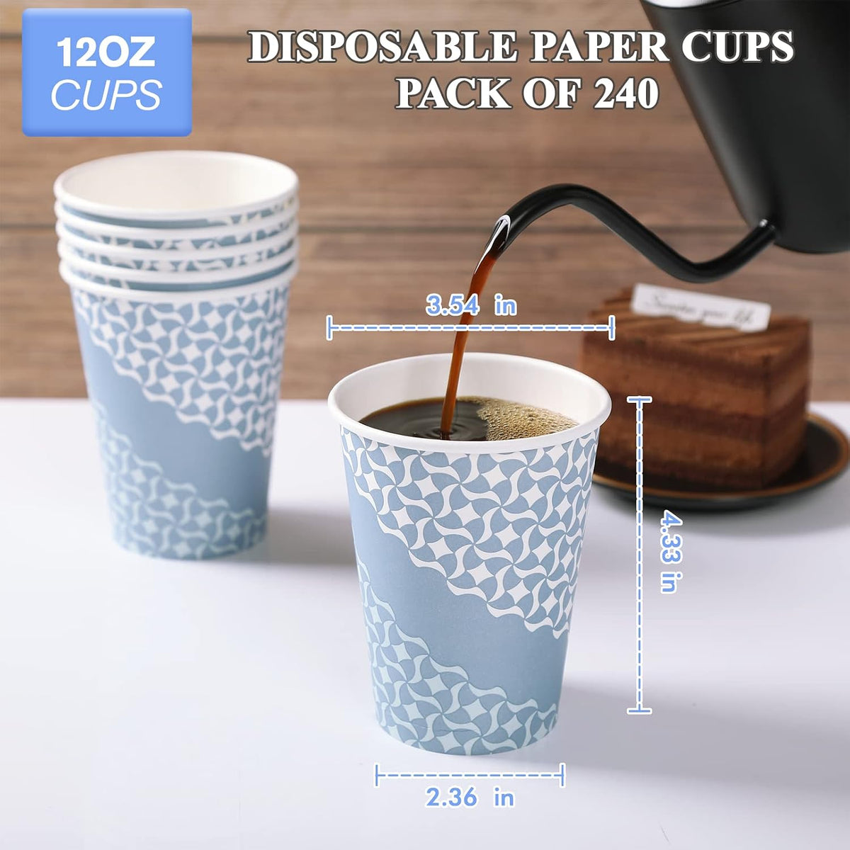 Paper Coffee Cups 12 oz, 240 Count Disposable Cups, Drinking Cups