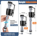 Universal Toilet Flusher Replacement Kit, Water-Saving & Height Adjustable Fill Valve, 2-Inch Flapper, Quiet &